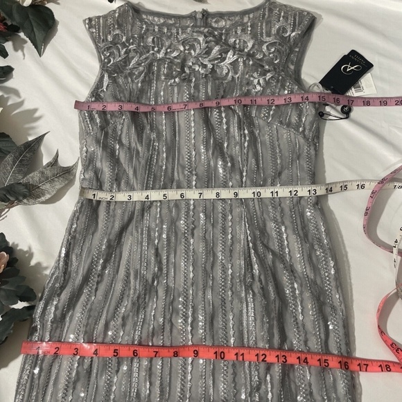 NWT Adrianna Papell [ 2 ]‎ Embroidered Sequin Sheath Dress in Silver - Picture 4 of 12